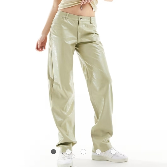 Noisy Mae Kane Faux Leather Light Sage Green Pants, Medium - Picture 1 of 16